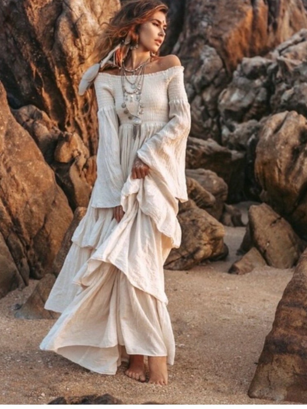 Lucia Off-Shoulder Boho Wedding Festive Maxi Dress